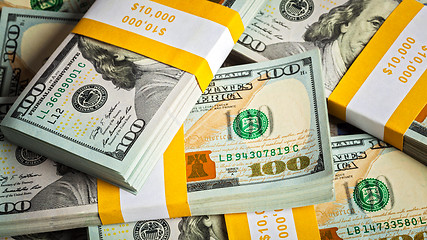 Image showing Background of new 100 US dollars banknotes