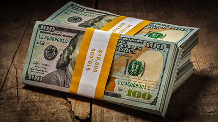 Image showing Stacks of new 100 US dollars banknotes