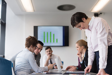 Image showing young  woman using  tablet on business meeting