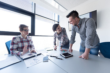 Image showing young business people group on meeting at modern office