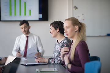 Image showing young business people group on meeting at office