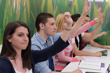 Image showing students group raise hands up