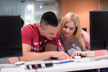 Image showing technology students group working  in computer lab school  class