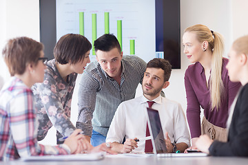 Image showing young business people group on meeting at modern office