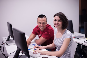 Image showing technology students group working  in computer lab school  class