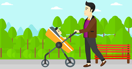 Image showing Man pushing pram.