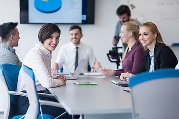 Image showing young business people group on team meeting at modern office