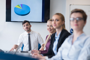 Image showing young business people group on team meeting at modern office