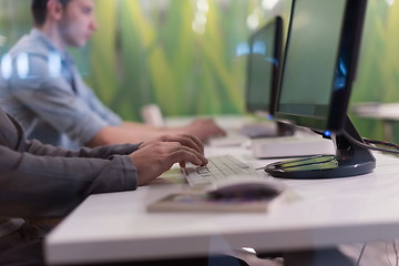 Image showing technology students group working  in computer lab school  class