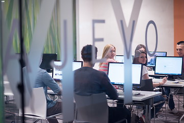 Image showing technology students group working  in computer lab school  class