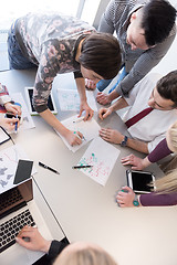 Image showing young business people group on meeting at modern office