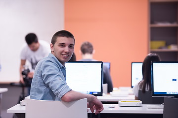 Image showing technology students group in computer lab school  classroom