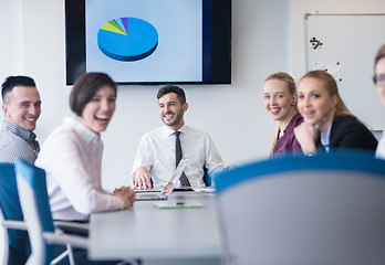 Image showing young business people group on team meeting at modern office