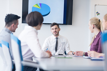 Image showing young business people group on team meeting at modern office