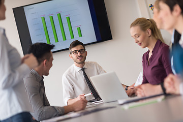 Image showing young business people group on team meeting at modern office