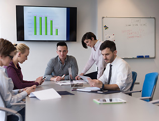 Image showing young business people group on team meeting at modern office