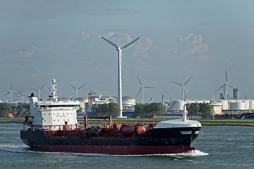 Image showing Large oil tanker in canal