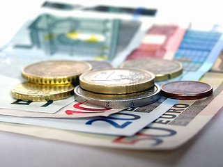 Image showing Euros coins and notes