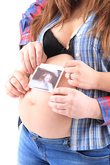 Image showing pregnancy woman with ultrasound photo 