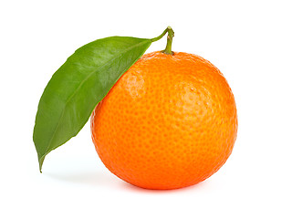 Image showing Orange tangerine with leaf isolated