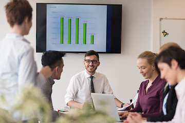 Image showing young business people group on team meeting at modern office