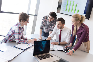 Image showing young business people group on meeting at modern office