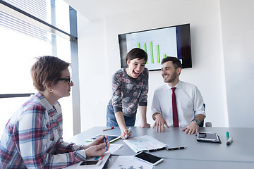 Image showing young business people group on meeting at modern office