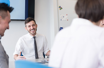 Image showing young business people group on team meeting at modern office