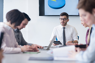 Image showing young business people group on team meeting at modern office