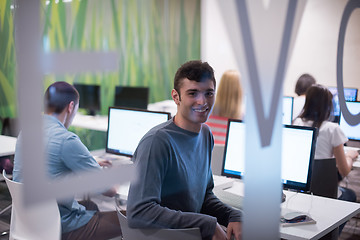 Image showing technology students group working  in computer lab school  class