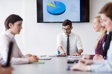 Image showing young business people group on team meeting at modern office