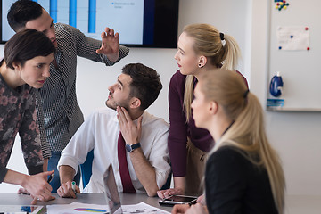 Image showing young business people group on meeting at modern office