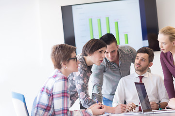 Image showing young business people group on meeting at modern office