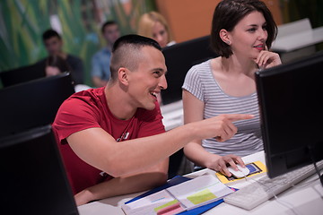 Image showing technology students group working  in computer lab school  class