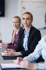 Image showing young business people group on team meeting at modern office