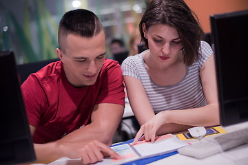 Image showing technology students group working  in computer lab school  class