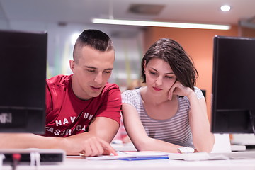 Image showing technology students group working  in computer lab school  class