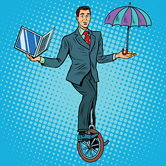 Image showing Businessman on unicycle business balance