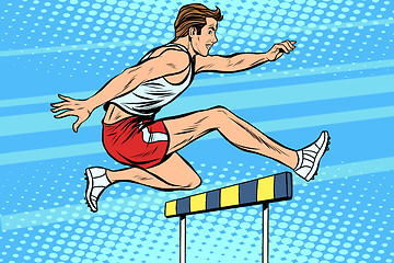 Image showing Man running hurdles athletics