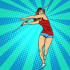 Image showing girl athlete throwing javelin, athletics summer games