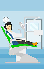 Image showing Woman suffering in dental chair.