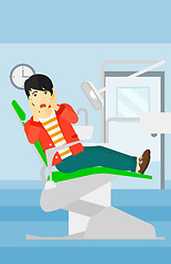 Image showing Frightened patient in dental chair.