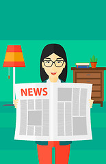 Image showing Reporter reading newspaper.