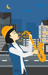 Image showing Woman playing saxophone.