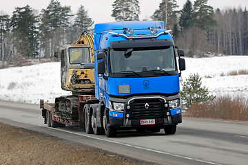 Image showing Blue Renault Trucks T Hauls Construction Equipment