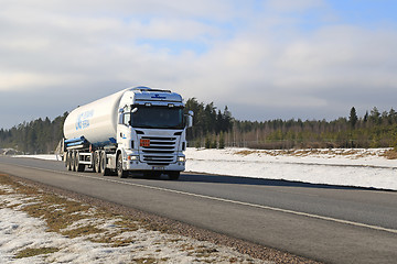 Image showing Scania Semi Tank Truck on Freeway