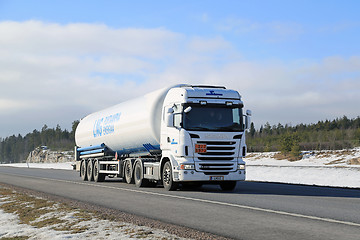 Image showing White Scania Semi Tank Truck in ADR Haul