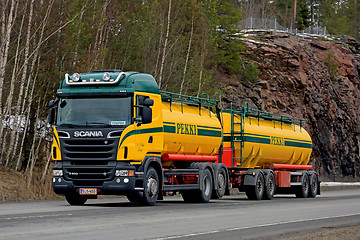 Image showing Colorful Scania Tank Truck on the Road