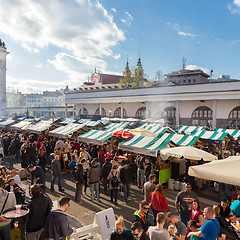 Image showing People enjoing outdoor street food festival in Ljubljana, Slovenia.