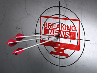 Image showing News concept: arrows in Breaking News On Screen target on wall background